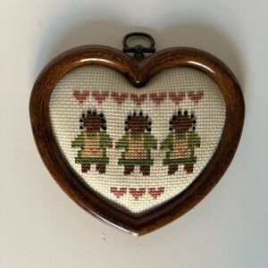 Heart-Shaped Wooden Framed Cross-Stitch Art Triplets